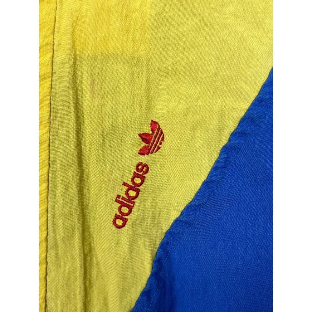 Vintage 1980s Adidas Colorblock Windbreaker Hooded Pullover Blue Red Yellow XL